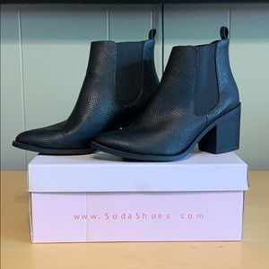 Black Snakeskin Booties NWOT